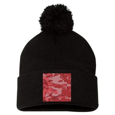 Red Camouflage Pattern Pom Pom 12in Knit Beanie