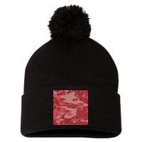 Red Camouflage Pattern Pom Pom 12in Knit Beanie