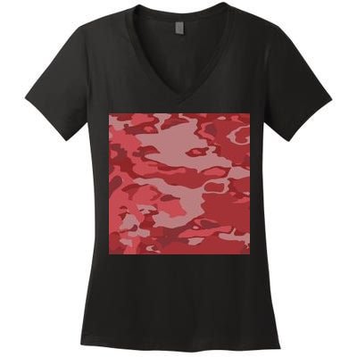 Red Camouflage Pattern Women's V-Neck T-Shirt