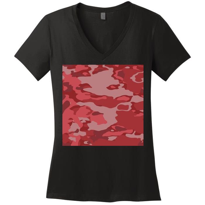 Red Camouflage Pattern Women's V-Neck T-Shirt