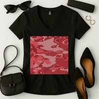 Red Camouflage Pattern Women's V-Neck T-Shirt