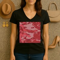Red Camouflage Pattern Women's V-Neck T-Shirt