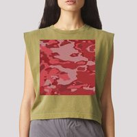 Red Camouflage Pattern Garment-Dyed Women's Muscle Tee