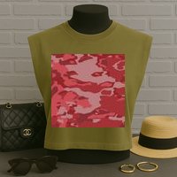 Red Camouflage Pattern Garment-Dyed Women's Muscle Tee