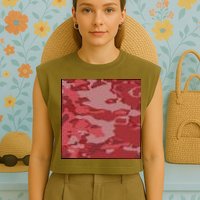Red Camouflage Pattern Garment-Dyed Women's Muscle Tee