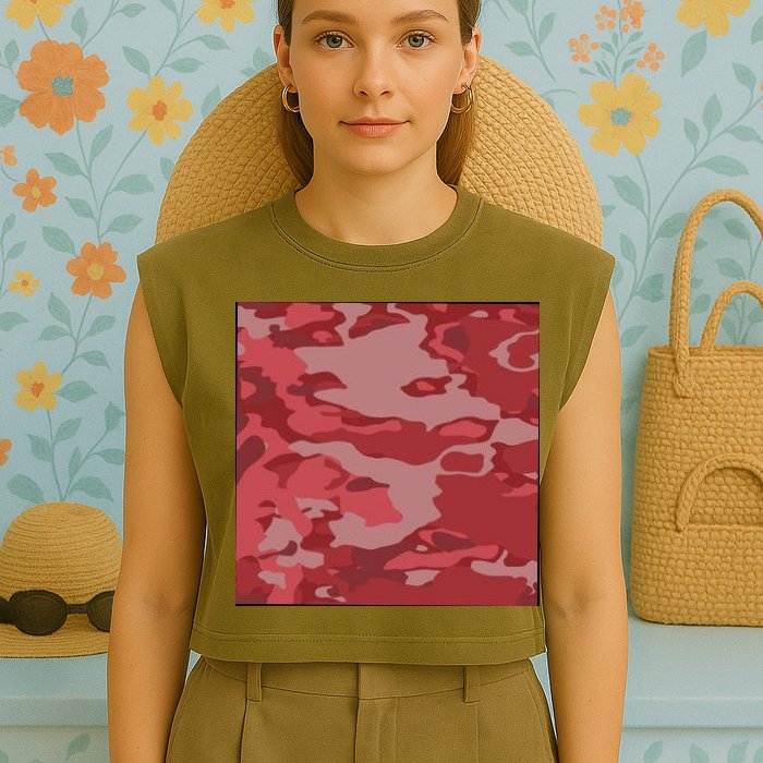Red Camouflage Pattern Garment-Dyed Women's Muscle Tee
