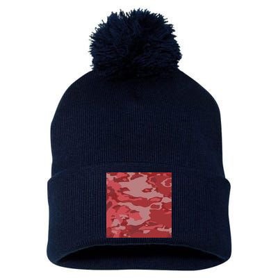 Red Camouflage Pattern Pom Pom 12in Knit Beanie