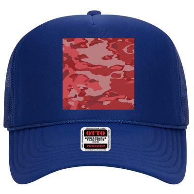 Red Camouflage Pattern High Crown Mesh Back Trucker Hat