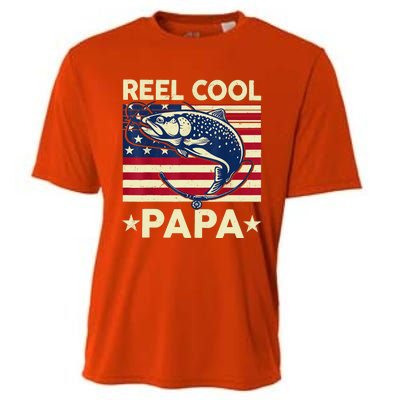 Reel Cool Papa Fathers Day Trout Fishing Gift Dad Grandpa Cooling Performance Crew T-Shirt