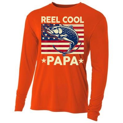 Reel Cool Papa Fathers Day Trout Fishing Gift Dad Grandpa Cooling Performance Long Sleeve Crew