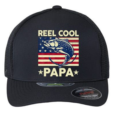 Reel Cool Papa Fathers Day Trout Fishing Gift Dad Grandpa Flexfit Unipanel Trucker Cap
