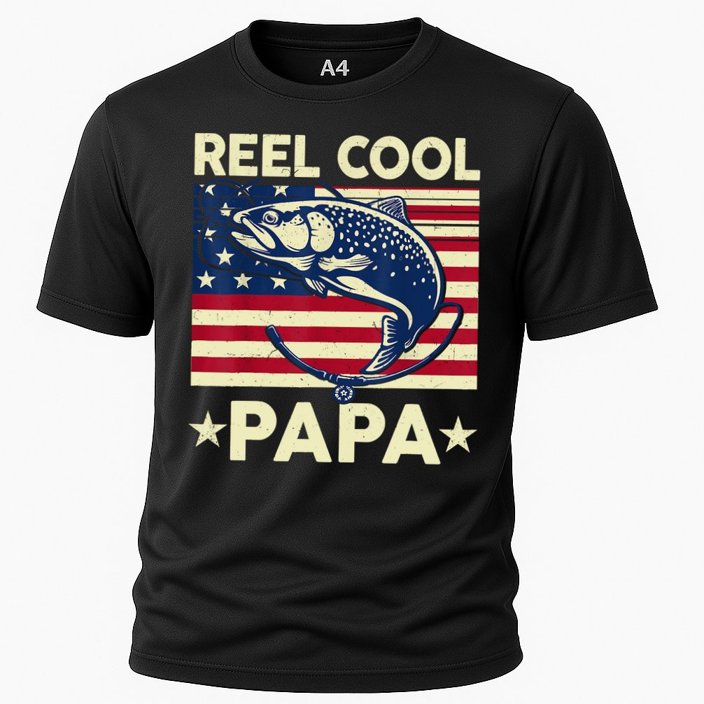 Reel Cool Papa Fathers Day Trout Fishing Gift Dad Grandpa Cooling Performance Crew T-Shirt