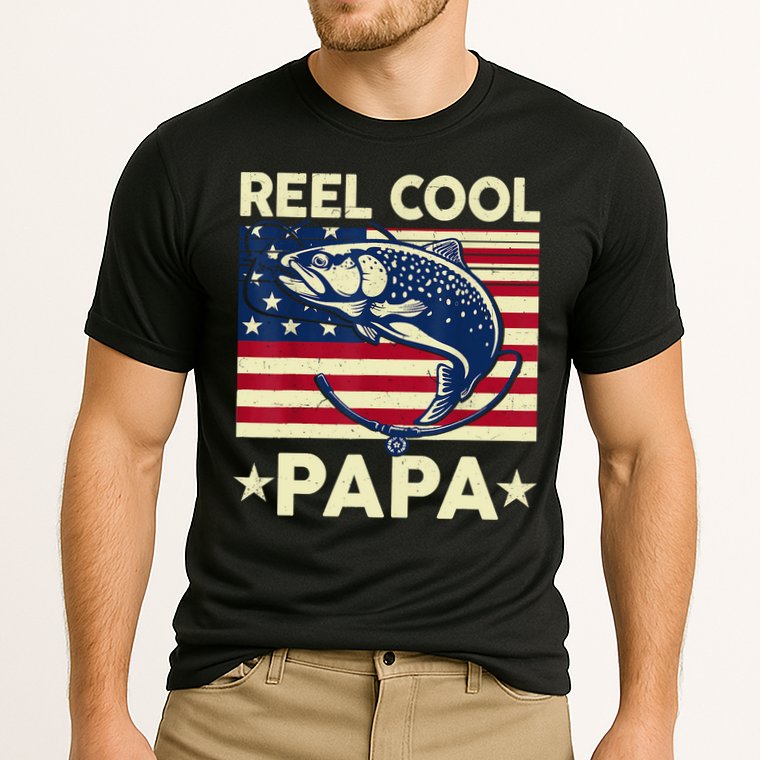 Reel Cool Papa Fathers Day Trout Fishing Gift Dad Grandpa Cooling Performance Crew T-Shirt
