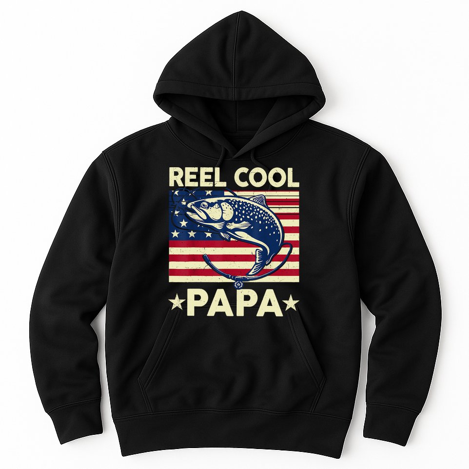 Reel Cool Papa Fathers Day Trout Fishing Gift Dad Grandpa Hoodie