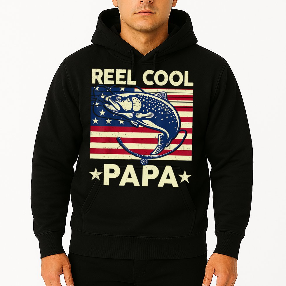 Reel Cool Papa Fathers Day Trout Fishing Gift Dad Grandpa Hoodie