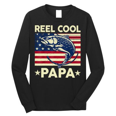 Reel Cool Papa Fathers Day Trout Fishing Gift Dad Grandpa Long Sleeve Shirt