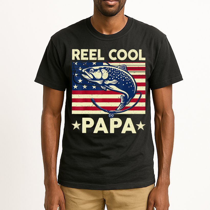 Reel Cool Papa Fathers Day Trout Fishing Gift Dad Grandpa Tall T-Shirt