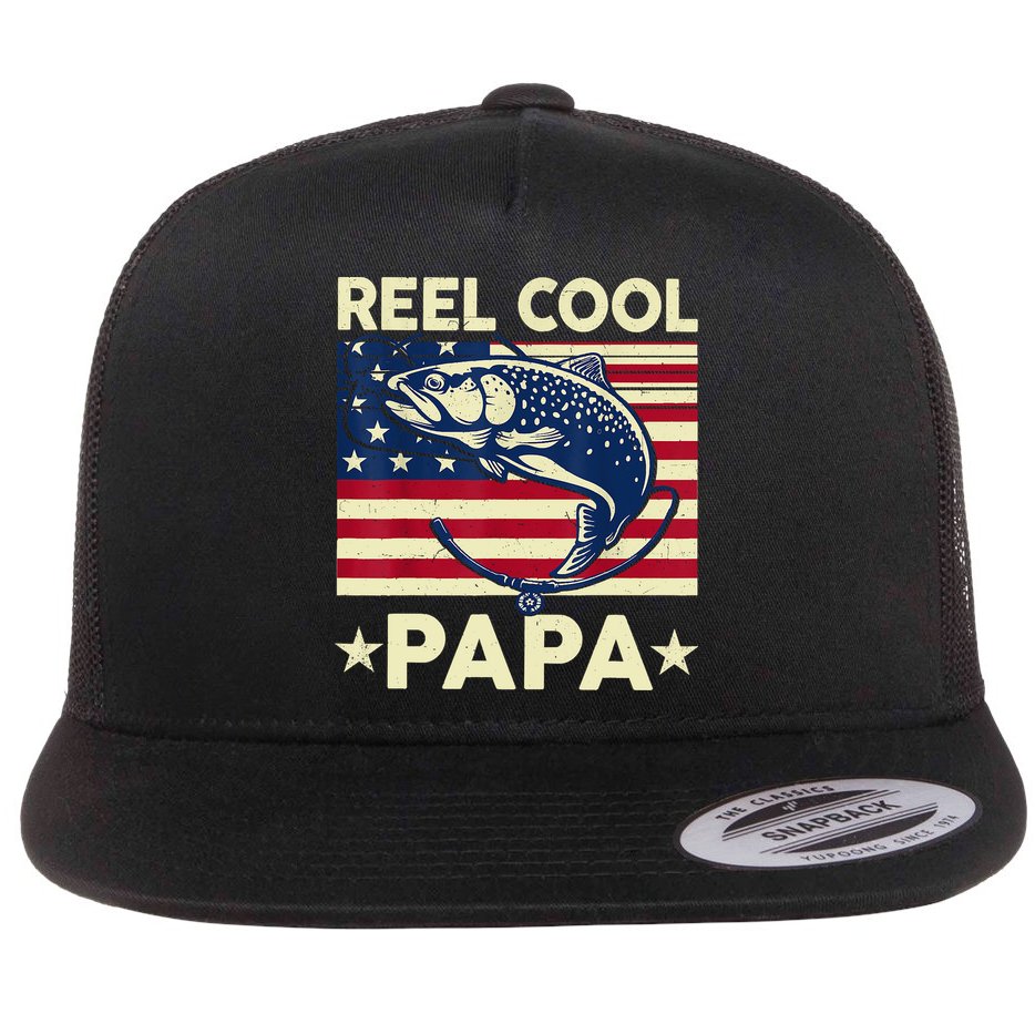 Reel Cool Papa Fathers Day Trout Fishing Gift Dad Grandpa Flat Bill Trucker Hat