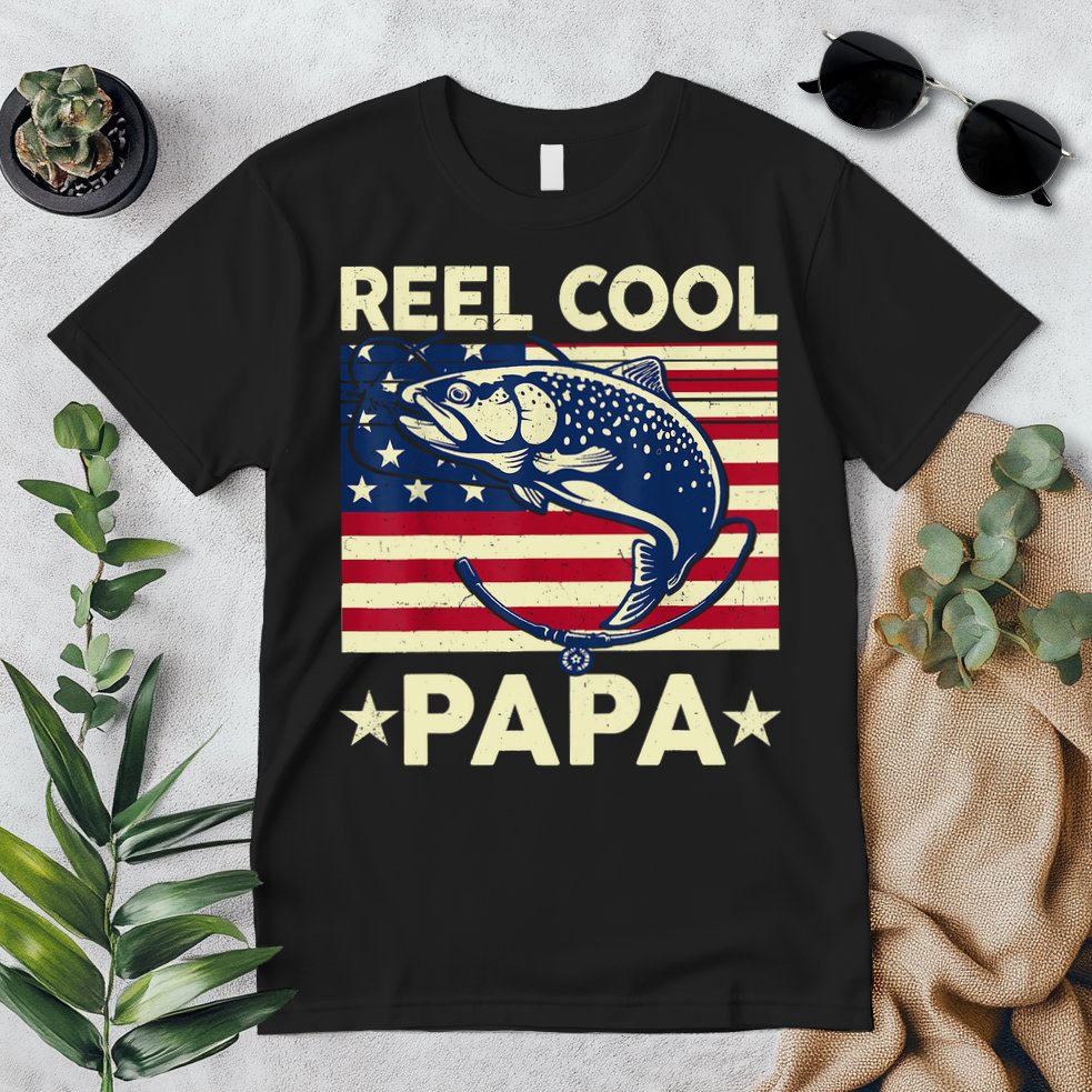 Reel Cool Papa Fathers Day Trout Fishing Gift Dad Grandpa Premium T-Shirt