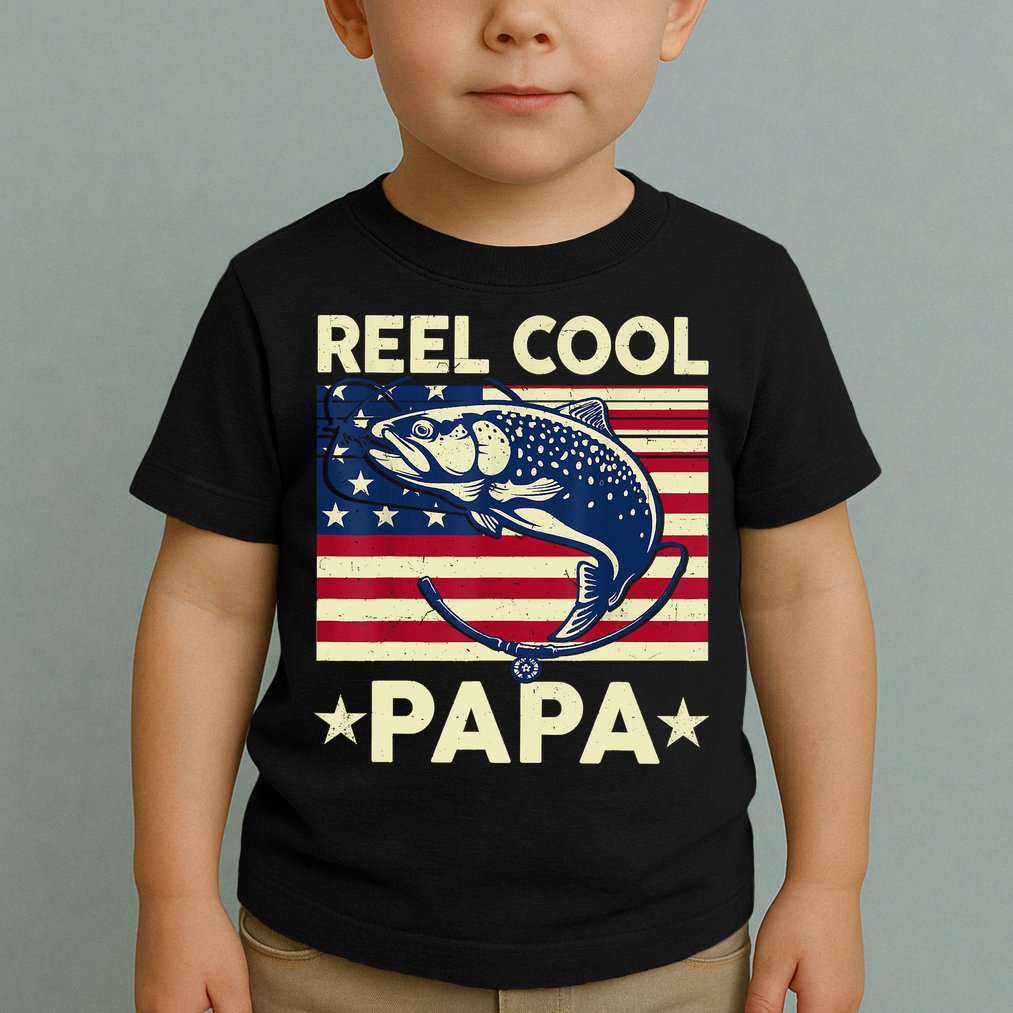 Reel Cool Papa Fathers Day Trout Fishing Gift Dad Grandpa Toddler T-Shirt