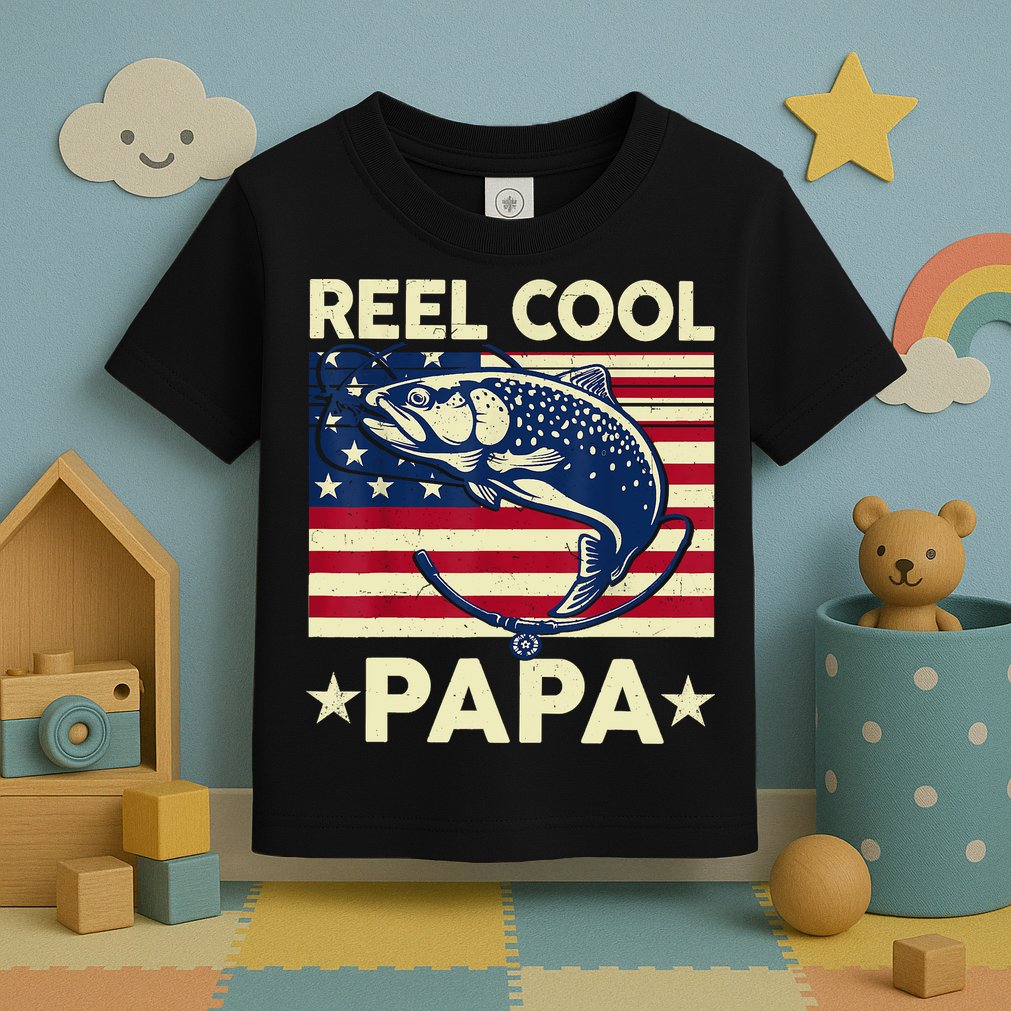 Reel Cool Papa Fathers Day Trout Fishing Gift Dad Grandpa Toddler T-Shirt