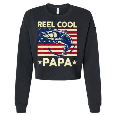 Reel Cool Papa Fathers Day Trout Fishing Gift Dad Grandpa Cropped Pullover Crew