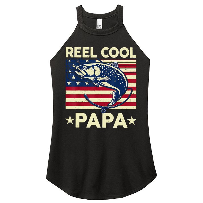 Reel Cool Papa Fathers Day Trout Fishing Gift Dad Grandpa Women's Perfect Tri Rocker Tank