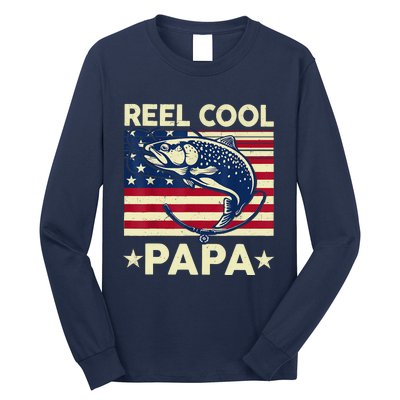 Reel Cool Papa Fathers Day Trout Fishing Gift Dad Grandpa Long Sleeve Shirt