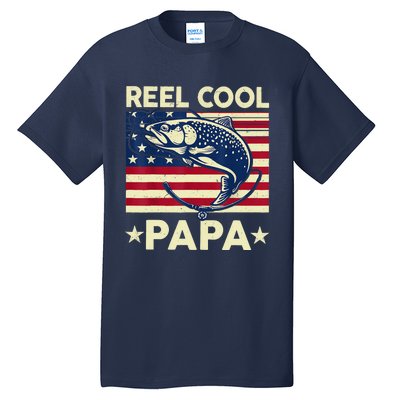 Reel Cool Papa Fathers Day Trout Fishing Gift Dad Grandpa Tall T-Shirt