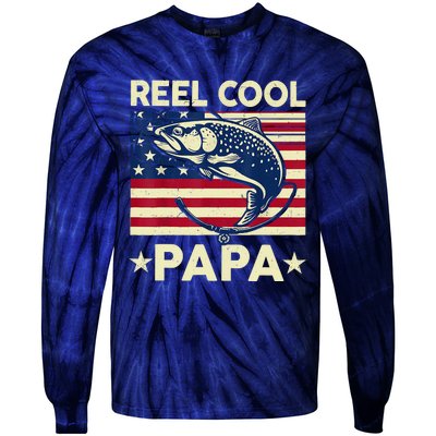 Reel Cool Papa Fathers Day Trout Fishing Gift Dad Grandpa Tie-Dye Long Sleeve Shirt