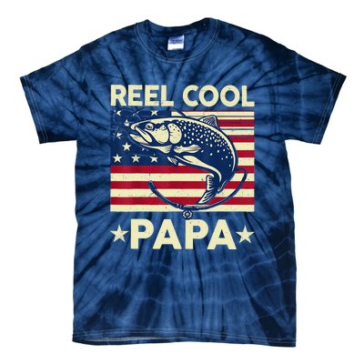 Reel Cool Papa Fathers Day Trout Fishing Gift Dad Grandpa Tie-Dye T-Shirt