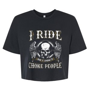 Ride Choke People Biker Wings Skull Motorcycle Long Sleeve Bella+Canvas Jersey Crop Tee