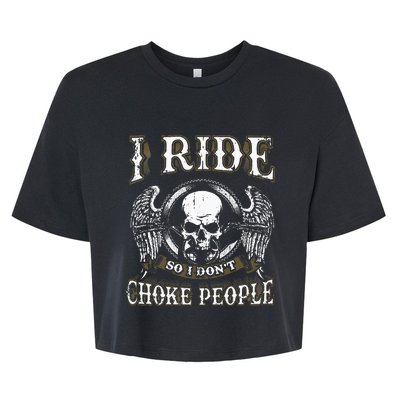 Ride Choke People Biker Wings Skull Motorcycle Long Sleeve Bella+Canvas Jersey Crop Tee