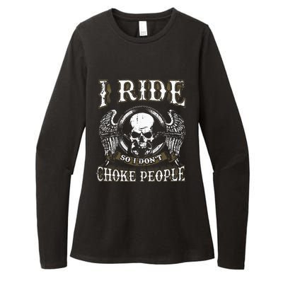 Ride Choke People Biker Wings Skull Motorcycle Long Sleeve Womens CVC Long Sleeve Shirt