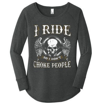 Ride Choke People Biker Wings Skull Motorcycle Long Sleeve Women's Perfect Tri Tunic Long Sleeve Shirt