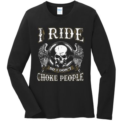 Ride Choke People Biker Wings Skull Motorcycle Long Sleeve Ladies Long Sleeve Shirt