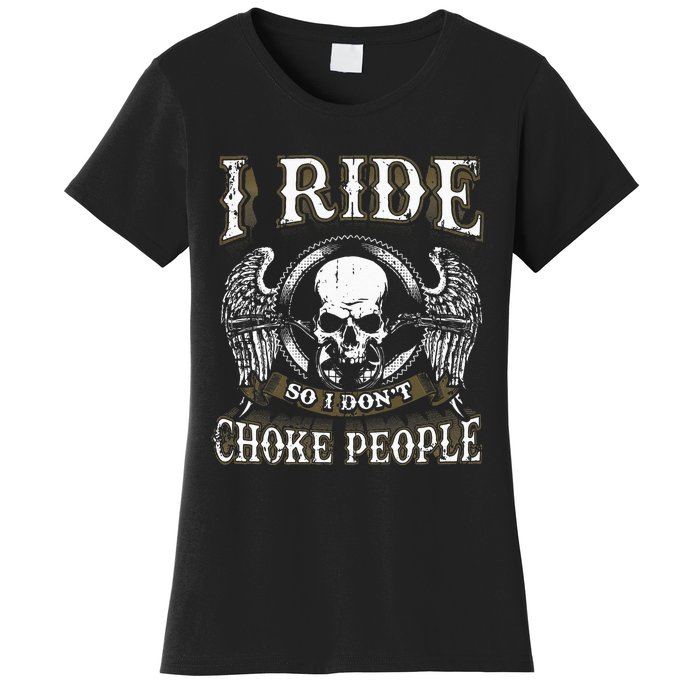 Ride Choke People Biker Wings Skull Motorcycle Long Sleeve Women's T-Shirt