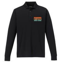 Retro Coder Programmer Software Engineer Vintage Coffee Great Gift Performance Long Sleeve Polo