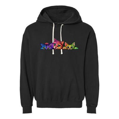 Realistic Cats Peeking Out Of Pocket Garment-Dyed Fleece Hoodie