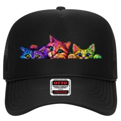 Realistic Cats Peeking Out Of Pocket High Crown Mesh Back Trucker Hat