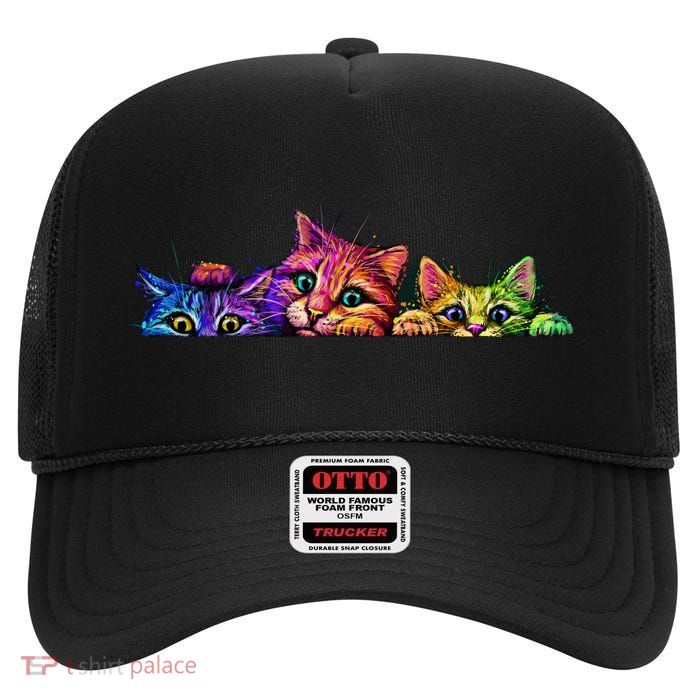 Realistic Cats Peeking Out Of Pocket High Crown Mesh Back Trucker Hat