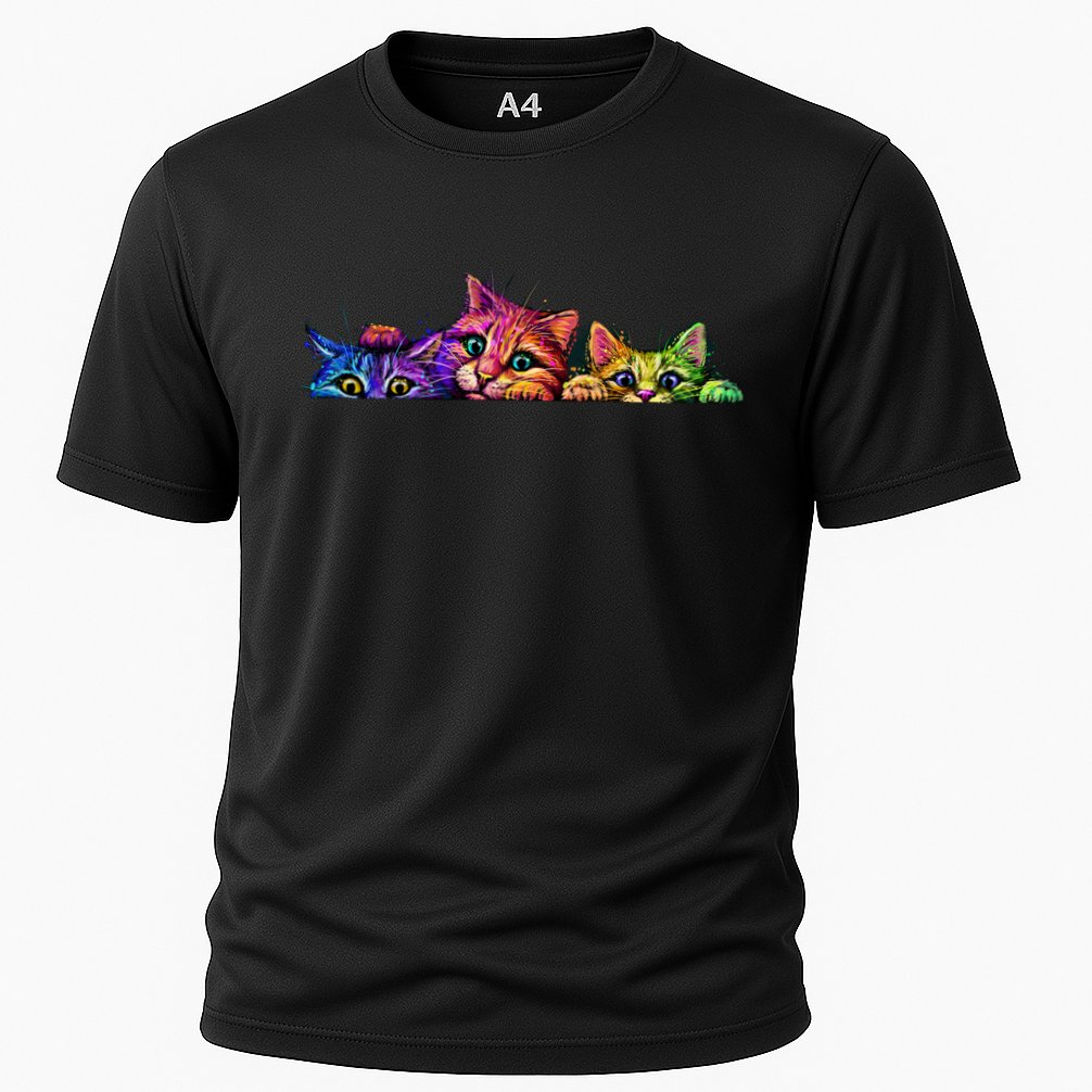 Realistic Cats Peeking Out Of Pocket Performance Shirt
