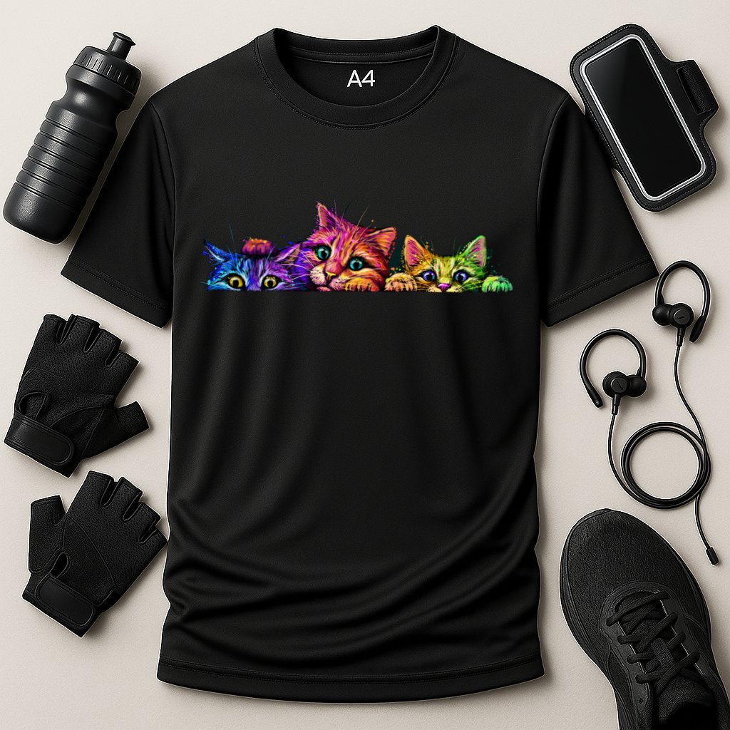 Realistic Cats Peeking Out Of Pocket Performance Shirt