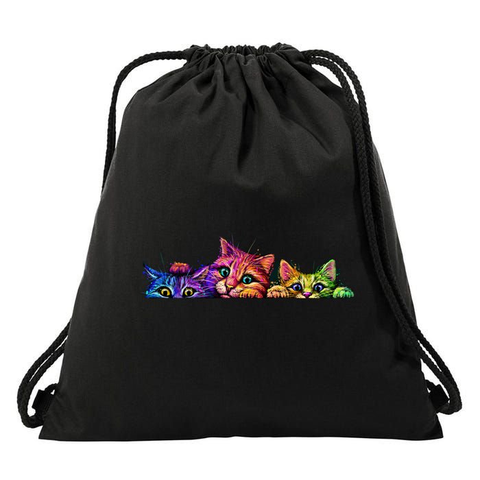 Realistic Cats Peeking Out Of Pocket Drawstring Bag