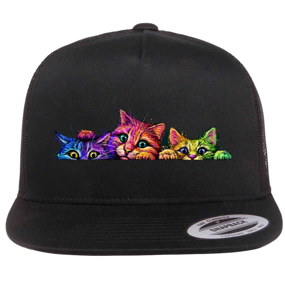 Realistic Cats Peeking Out Of Pocket Flat Bill Trucker Hat