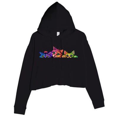 Realistic Cats Peeking Out Of Pocket Crop Fleece Hoodie
