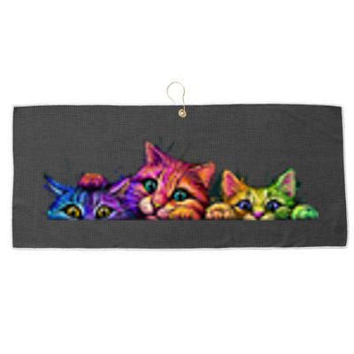 Realistic Cats Peeking Out Of Pocket Large Microfiber Waffle Golf Towel