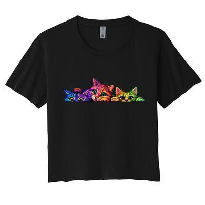 Realistic Cats Peeking Out Of Pocket Crop Top
