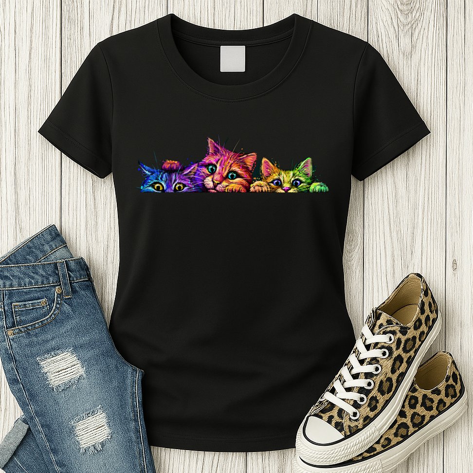 Realistic Cats Peeking Out Of Pocket Womens T-Shirt
