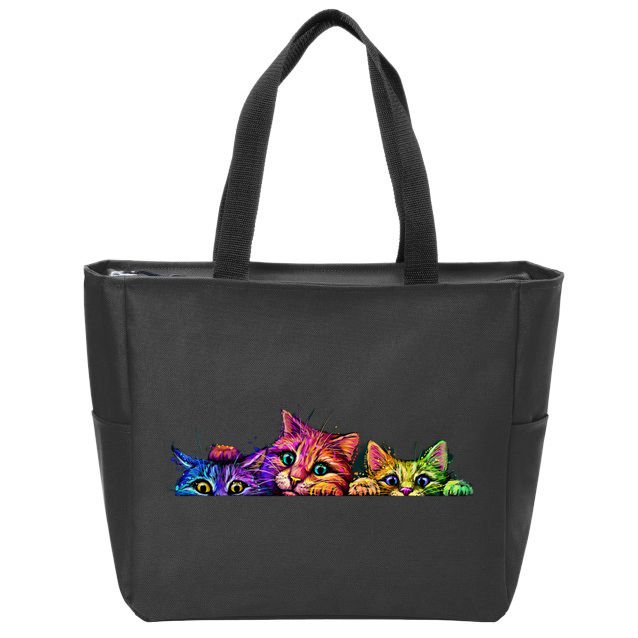 Realistic Cats Peeking Out Of Pocket Zip Tote Bag